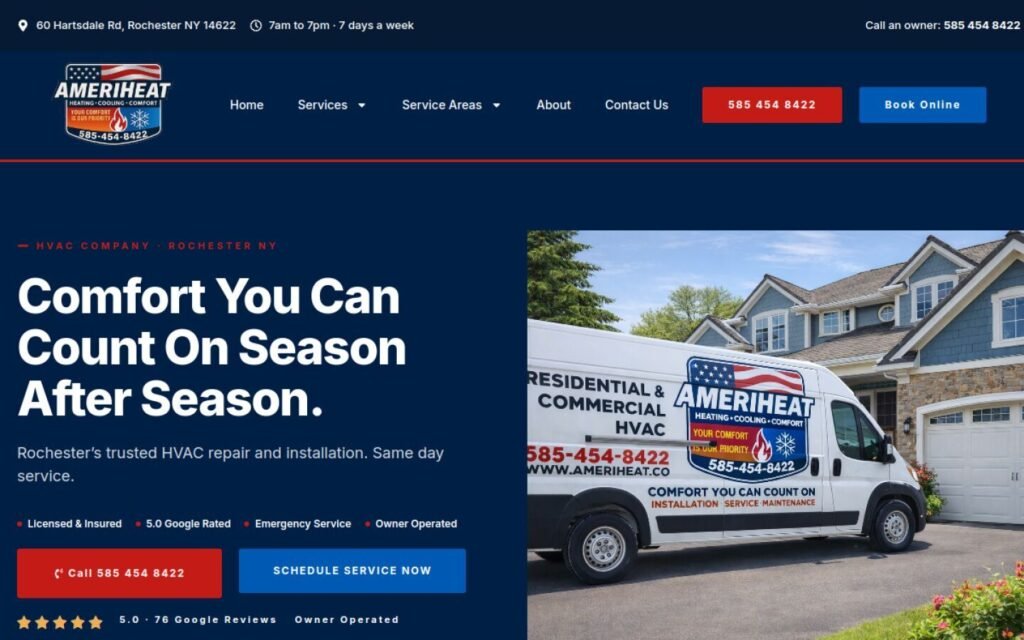 AmeriHeat HVAC website homepage