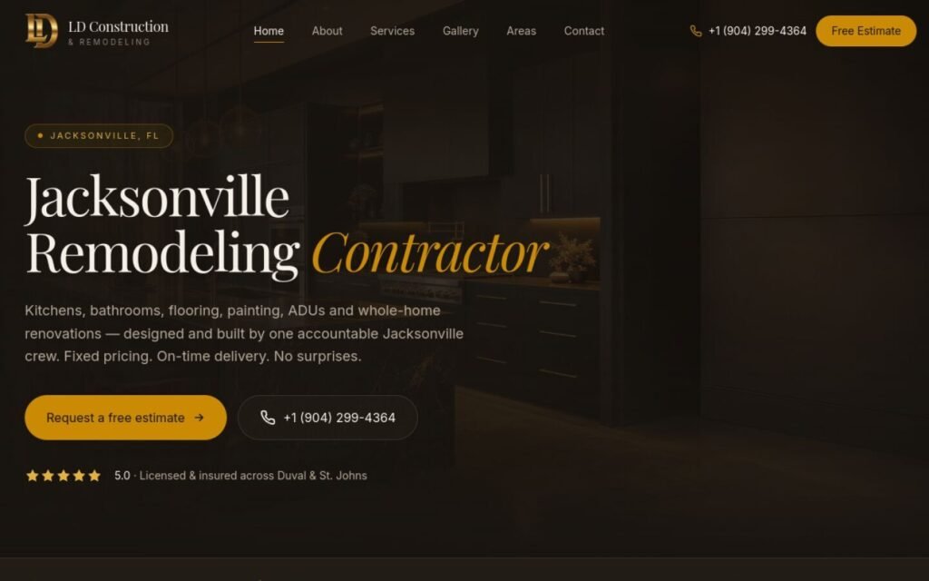LD Construction & Remodeling website homepage